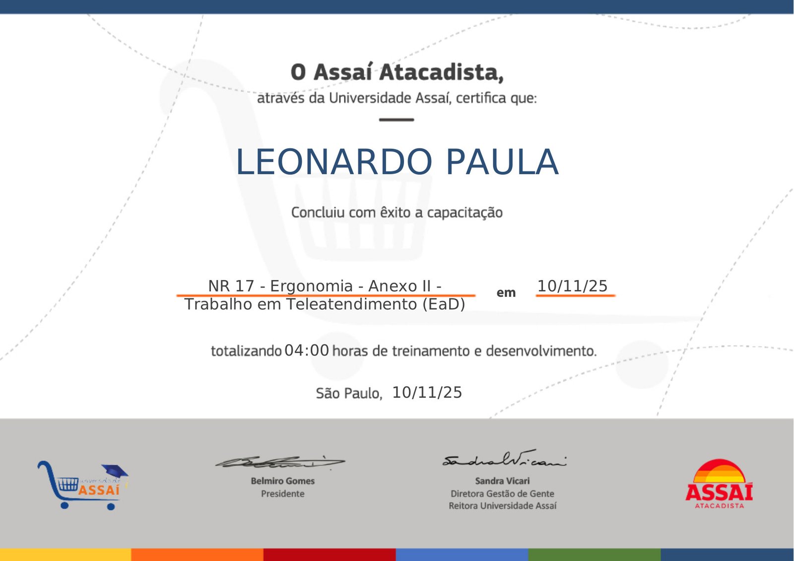 Certificado: NR 17 Ergonomia Anexo II Trabalho em Teleatendimento (EaD)